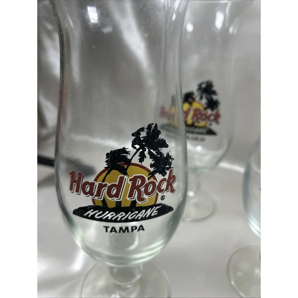 Lot of 5 Hard Rock Cafe Hurricane Glasses 4 Boxes Guitar Stirrer NY Philly AC